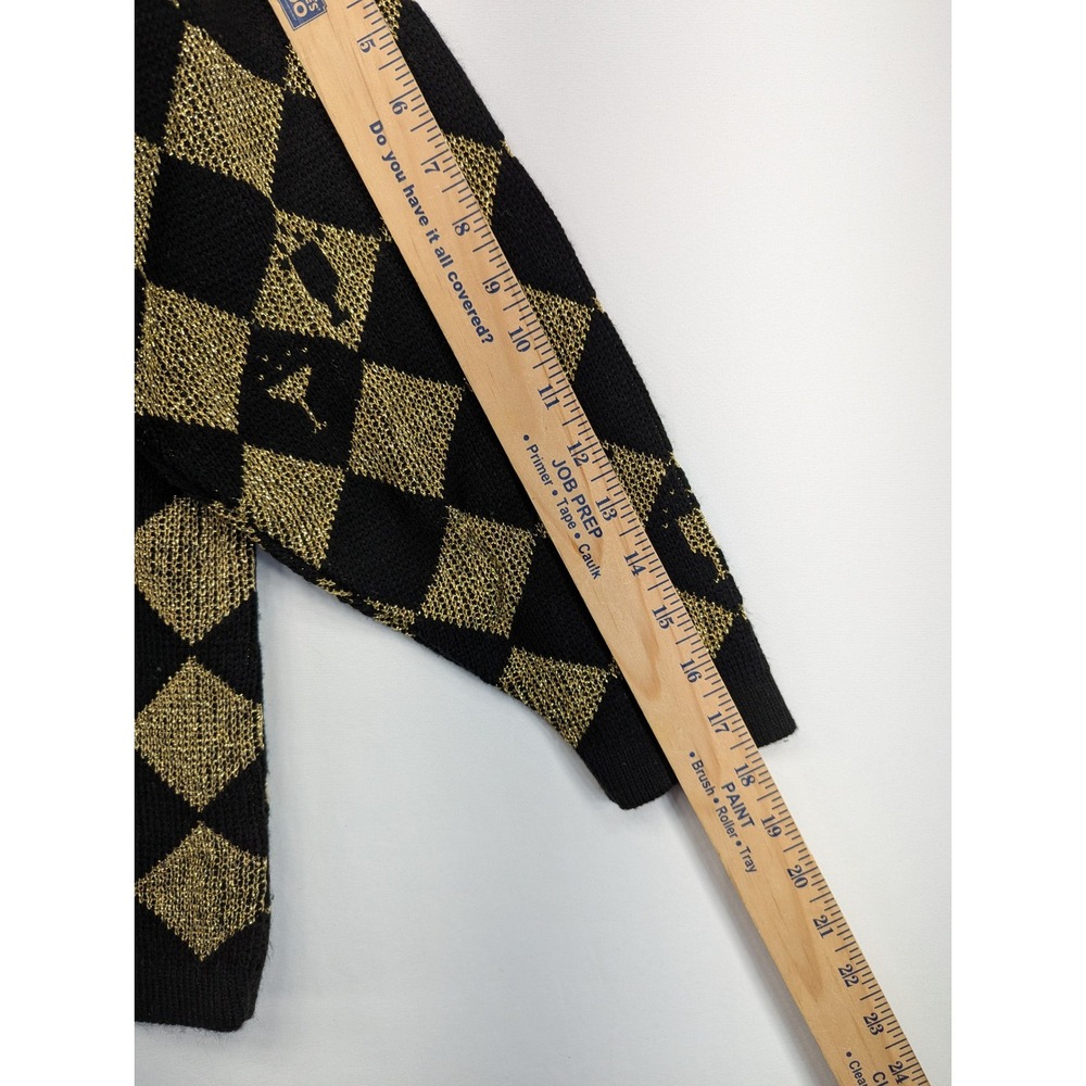 Justin Allen Vintage Black Gold Champagne Harlequin Metallic Knit Sweater USA - Picture 8 of 12